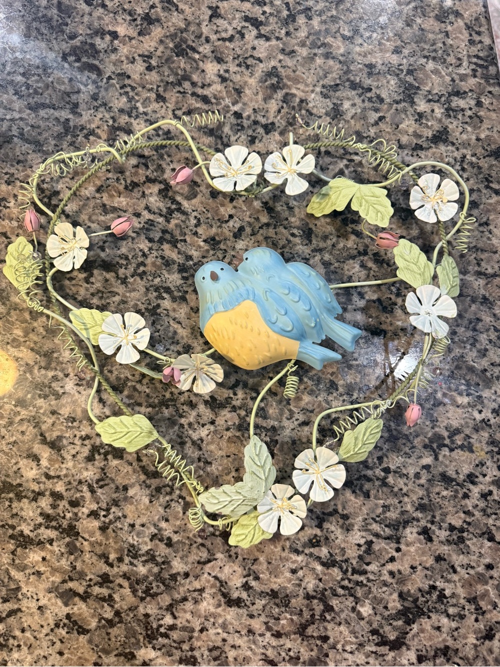 Decorative Blue and Yellow Bird Wall Accent with Floral Vine